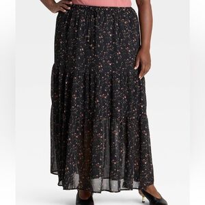 Floral Black Maxi Skirt